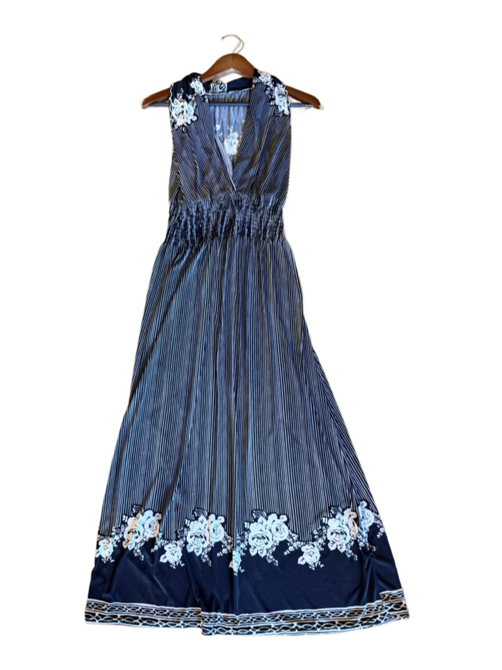 Black and White Floral Border Maxi Dress - Sleeveless